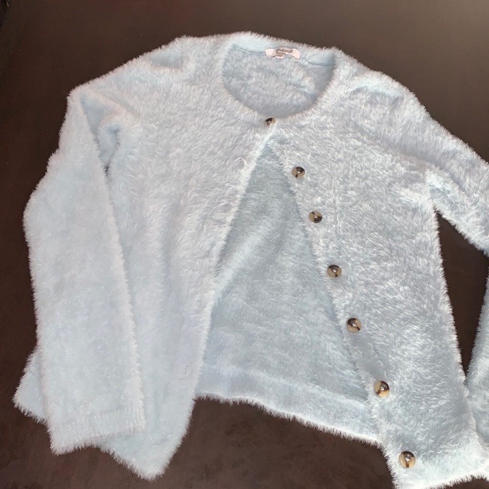 Baby blue fuzzy Hewitt Cardigan Sweater top by madewell